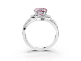 Platinum Fancy Pink Heart Cut Diamond Halo Ring with Split Shank and Bezel Accents and Four-Prong Setting_9