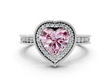 Platinum Fancy Pink Heart Cut Diamond Milgrain Halo Engagement Ring with Round Pavé Band and Prong Setting_27