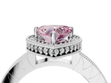 Platinum Fancy Pink Heart Cut Diamond Milgrain Halo Engagement Ring with Round Pavé Band and Prong Setting_31