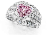 Platinum Fancy Pink Heart Cut Diamond Pave Art Deco Split Shank Ring with Four-Prong Setting_7