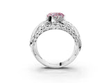 Platinum Fancy Pink Heart Cut Diamond Pave Art Deco Split Shank Ring with Four-Prong Setting_9