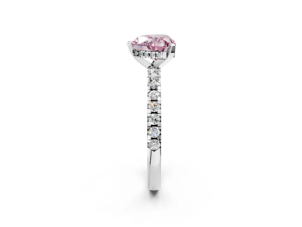 Platinum Heart-Shaped Hidden Halo Solitaire Engagement Ring Setting for Fancy Pink Center with Single Row Pave Band