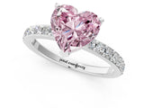 Platinum Fancy Pink Heart  Cut Diamond Solitaire with Pave Band and Four-Prong Setting 1