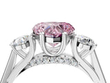 Platinum Fancy Pink Heart Cut Diamond Three-Stone Engagement Ring with Prong Setting and Pavé Band_16