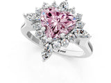 Platinum Fancy Pink Heart Cut Halo Diamond Cluster Ring with Marquise and Round Stones on a White Gold Band with Prong Setting_1