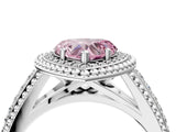 Platinum Fancy Pink Heart Cut Halo Diamond Ring with Beaded Split Shank and Four-Prong Setting_10