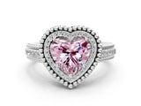 Platinum Fancy Pink Heart Cut Halo Diamond Ring with Beaded Split Shank and Four-Prong Setting_6