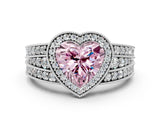Platinum Fancy Pink Heart Cut Halo Diamond Split Shank Ring with Prong Setting_24