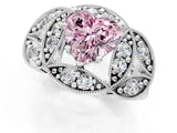 Platinum Fancy Pink Heart Cut Halo Milgrain Diamond Engagement Ring with Leaf Band and Four-Prong Setting_7