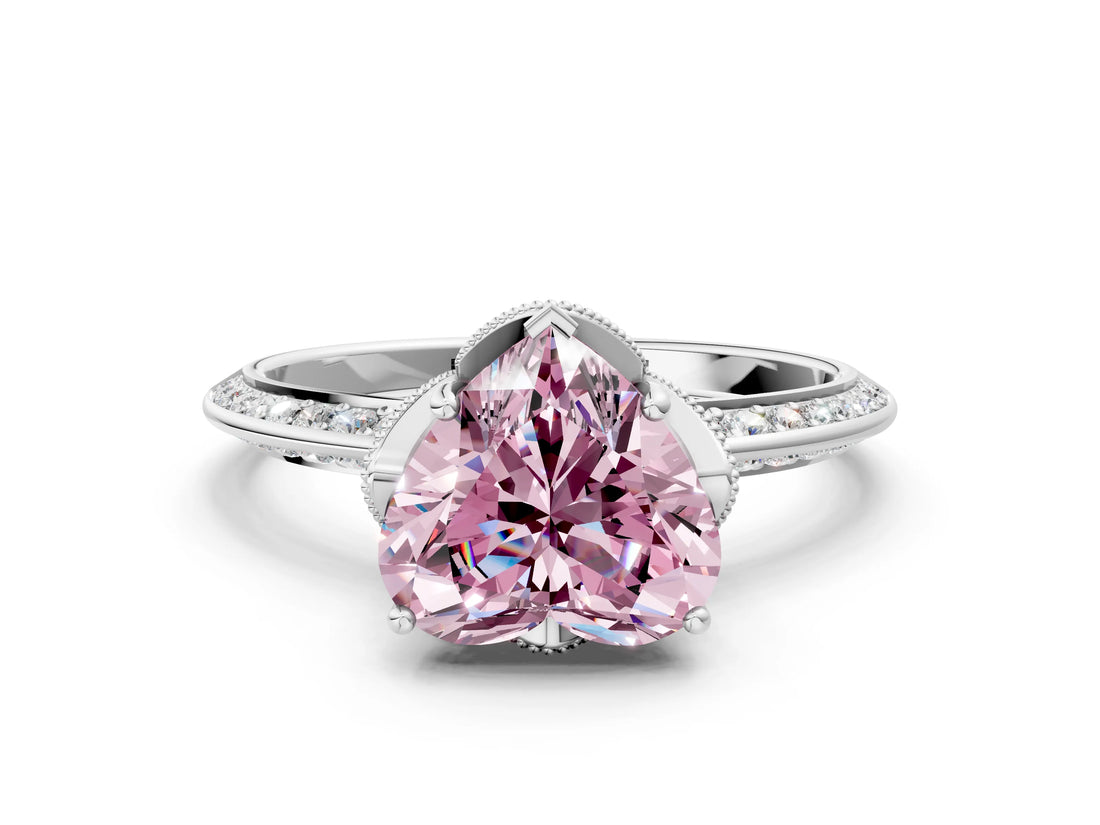 Platinum Fancy Pink Heart Cut Solitaire Split Shank Pave Diamond Engagement Ring with Four-Prong Setting_6