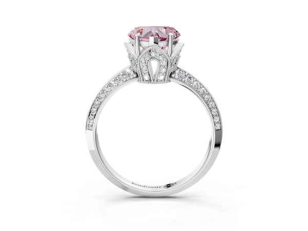 Platinum Heart-Shaped Graduated Pave Engagement Ring Setting for Fancy Pink Center