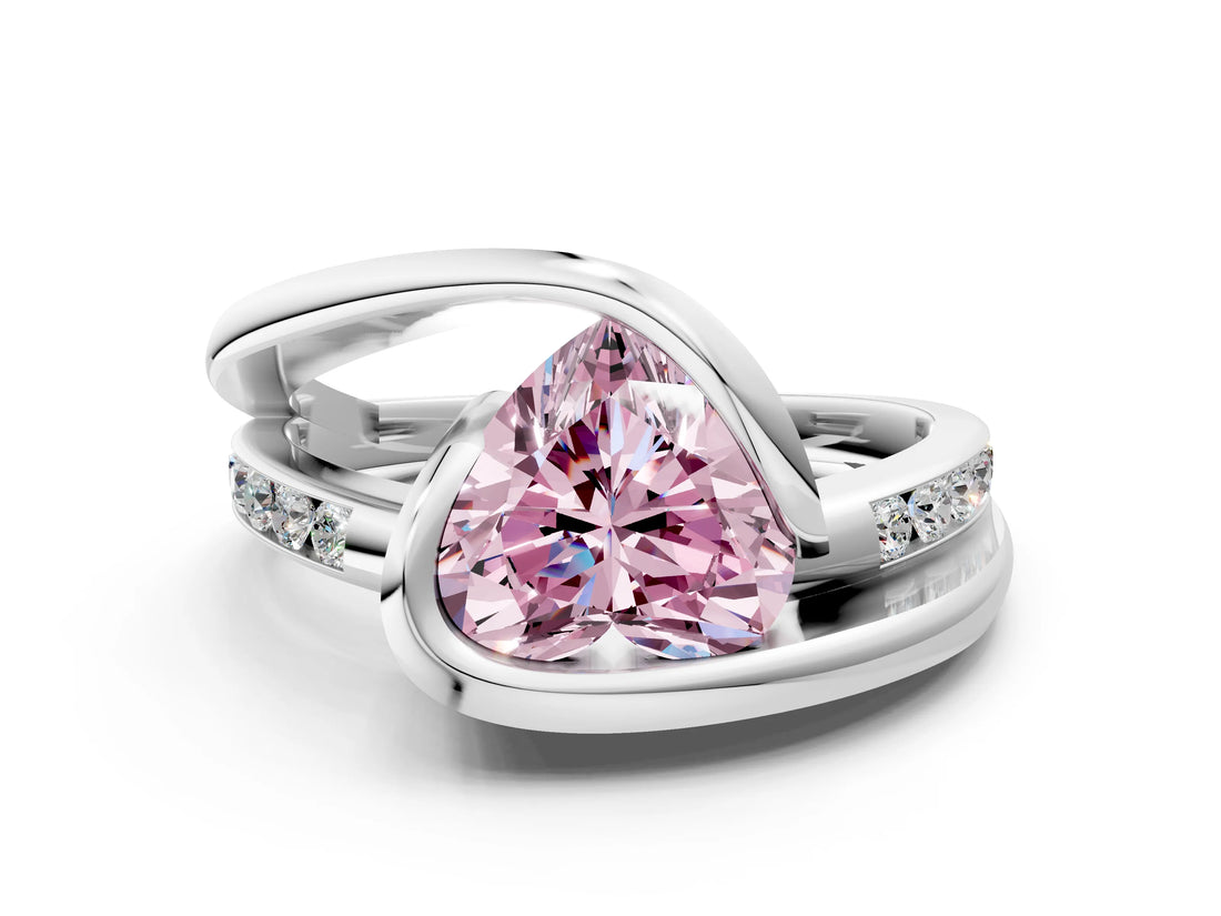 Platinum Fancy Pink Heart Cut Solitaire Tension-Set Diamond Split Shank Ring_30