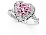 Platinum Fancy Pink Heart  Halo Diamond Engagement Ring with Twisted Band and Four-Prong Setting 1