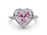 Platinum Fancy Pink Heart  Halo Diamond Engagement Ring with Twisted Band and Four-Prong Setting