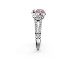 Platinum Fancy Pink Heart  Halo Diamond Floral Split Shank Engagement Ring 3