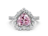Platinum Fancy Pink Heart  Halo Milgrain Pave Diamond Ring with Four-Prong Setting 1