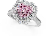 Platinum Fancy Pink Heart  Halo Milgrain Pave Diamond Ring with Four-Prong Setting 2