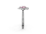 Platinum Fancy Pink Heart  Halo Milgrain Pave Diamond Ring with Four-Prong Setting 3