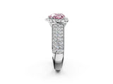 Platinum Fancy Pink Heart  Halo Round Diamond Pave Band with Prong Setting 2