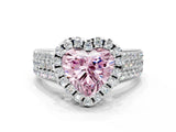 Platinum Fancy Pink Heart  Halo Round Diamond Pave Band with Prong Setting