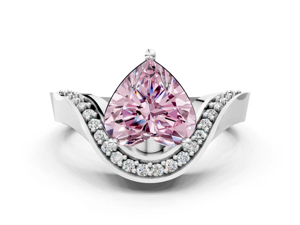Platinum Fancy Pink Heart  Solitaire Diamond Engagement Ring with Pave Band and Four-Prong Setting