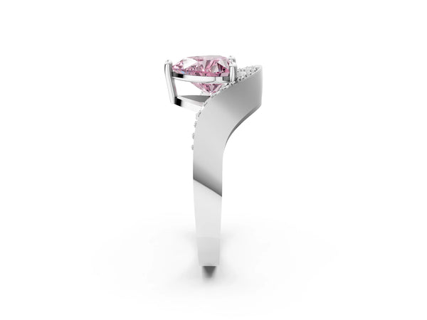 Platinum Fancy Pink Heart  Solitaire Diamond Engagement Ring with Pave Band and Four-Prong Setting