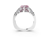 Platinum Fancy Pink Heart  Solitaire Diamond Engagement Ring with Pave Band and Four-Prong Setting 4