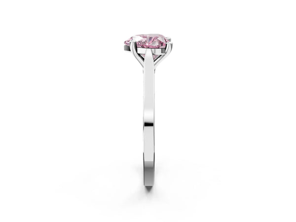 Platinum Fancy Pink Heart  Solitaire Diamond Ring with Four-Prong Setting and Tapered Band