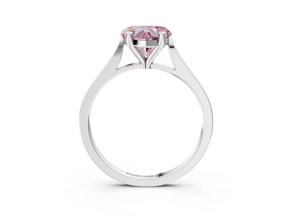 Platinum Fancy Pink Heart  Solitaire Diamond Ring with Four-Prong Setting and Tapered Band