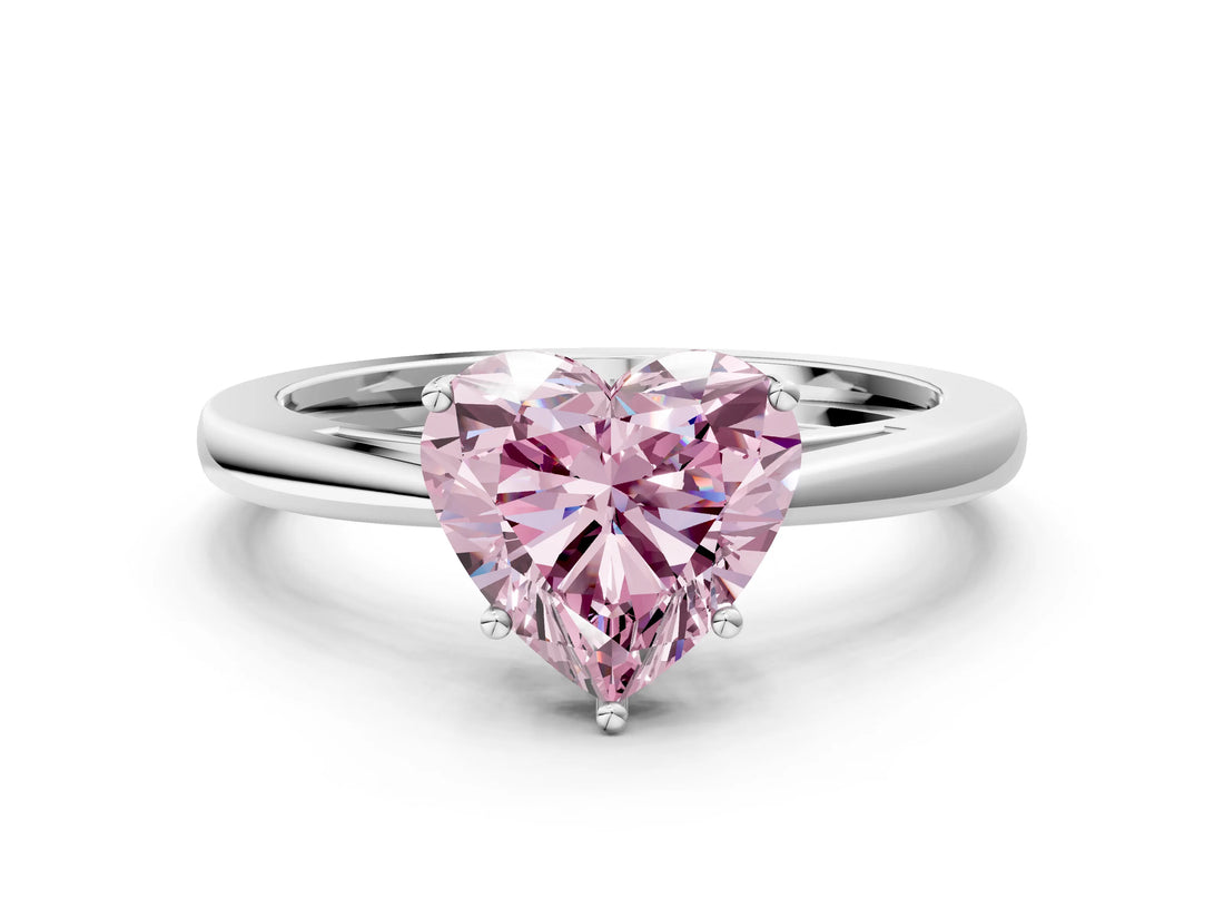 Platinum Fancy Pink Heart  Solitaire Diamond Ring with Split Shank and Four-Prong Setting_12