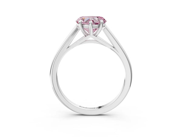 Platinum Fancy Pink Heart  Solitaire Engagement Ring with Four-Prong Setting and Classic Band