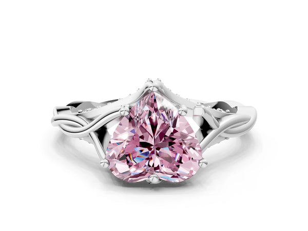 Platinum Fancy Pink Heart  Solitaire Twist Band Six-Prong Setting