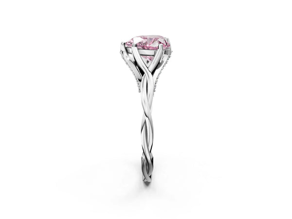 Platinum Fancy Pink Heart  Solitaire Twist Band Six-Prong Setting
