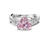 Platinum Fancy Pink Heart  Solitaire Twist Band with Leaf Prong Setting 1