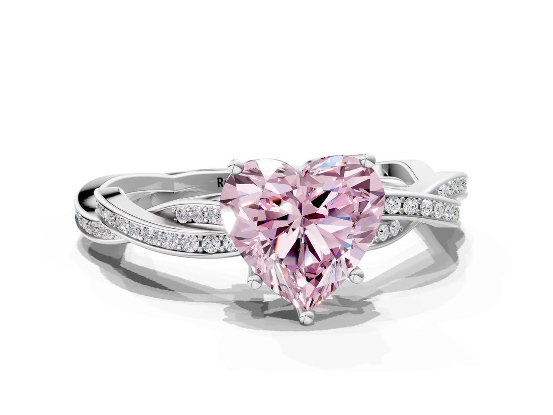 Platinum Fancy Pink Heart  Solitaire Twisted Pave Diamond Ring with Four-Prong Setting_1