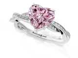 Platinum Fancy Pink Heart  Solitaire Twisted Pave Diamond Ring with Four-Prong Setting_2