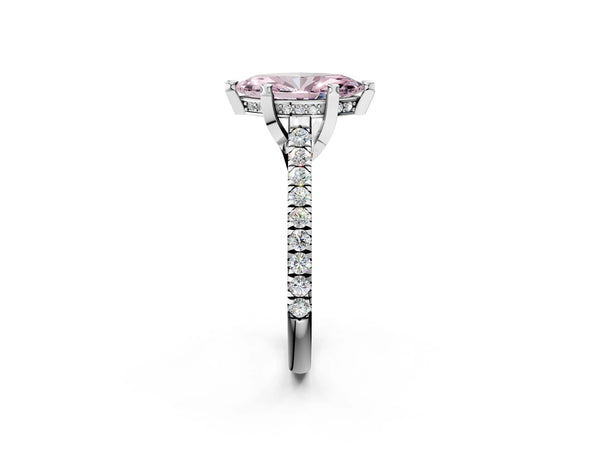 Platinum Fancy Pink Marquise  Brilliant Diamond Solitaire with Pavé Band and Four-Prong Setting