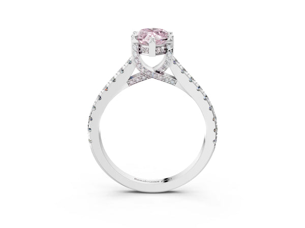 Platinum Fancy Pink Marquise  Brilliant Diamond Solitaire with Pavé Band and Four-Prong Setting