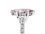 Platinum Fancy Pink Marquise  Brilliant Diamond Solitaire with Pavé Band and Four-Prong Setting