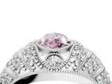 Platinum Fancy Pink Marquise Cut Brilliant Halo Pave Diamond Milgrain Ring_10