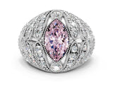 Platinum Fancy Pink Marquise Cut Brilliant Halo Pave Diamond Milgrain Ring_6