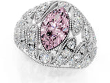 Platinum Fancy Pink Marquise Cut Brilliant Halo Pave Diamond Milgrain Ring_7