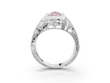 Platinum Fancy Pink Marquise Cut Brilliant Milgrain Filigree Diamond Ring with Square Prong Setting_9