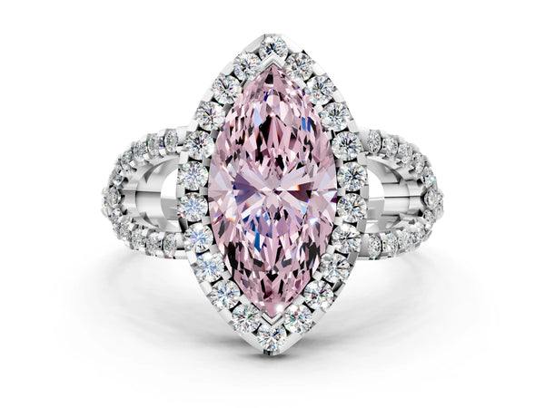 Platinum Marquise Split Shank Pave Halo Engagement Ring Setting for Fancy Pink Center