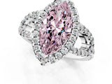 Platinum Fancy Pink Marquise Cut Cut Diamond Halo Engagement Ring with Open Split Pavé Band_7