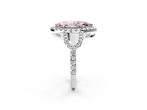 Platinum Marquise Split Shank Pave Halo Engagement Ring Setting for Fancy Pink Center