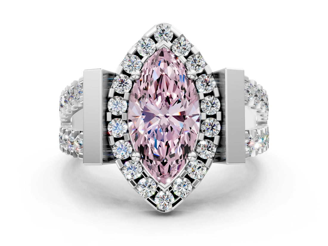 Platinum Fancy Pink Marquise Cut Cut Halo Split Shank Prong Set Ring_12