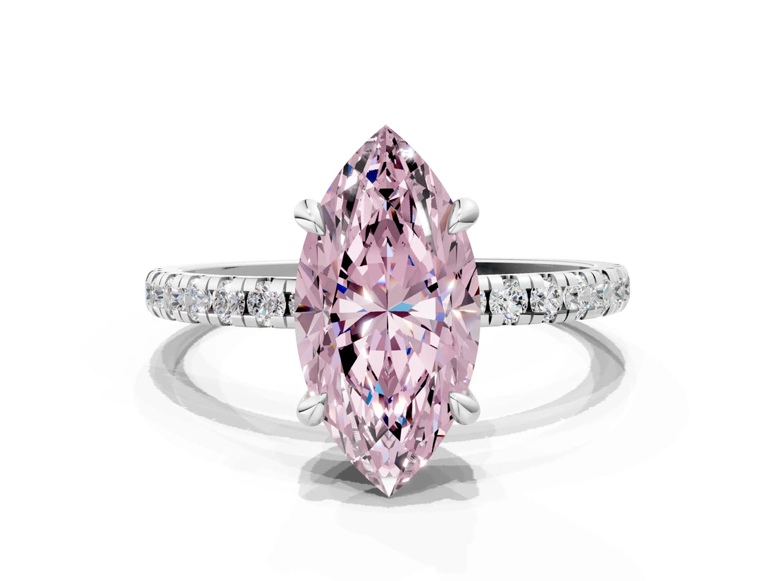 Platinum Fancy Pink Marquise Cut Diamond Brilliant Solitaire Ring with Pavé Band and Four-Prong Setting_54