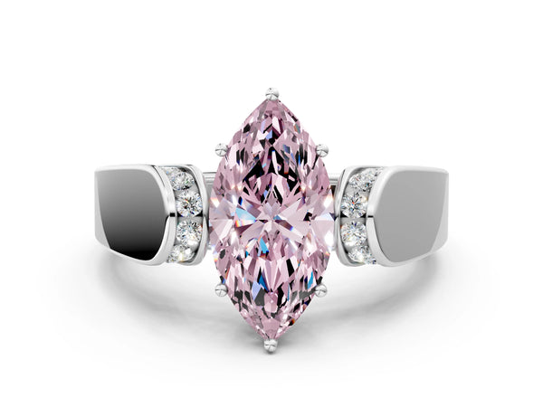Platinum Marquise Channel Set Engagement Ring Setting for Fancy Pink Center with Wide Band