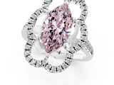 Platinum Fancy Pink Marquise Cut Diamond Floral Halo Split Shank Prong Setting Ring_7